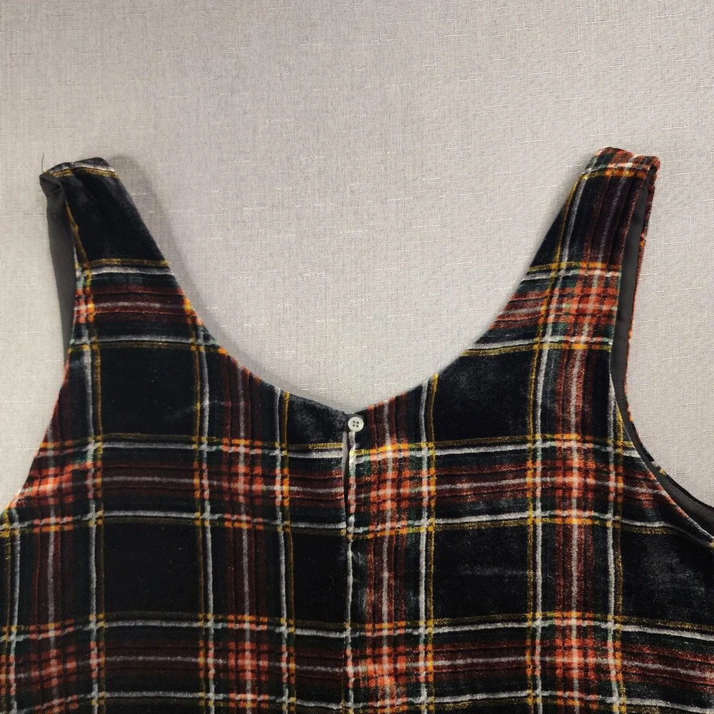 J Crew Holiday Velvet Tank Top Festive Plaid Luxery Black Red Green Womens 8